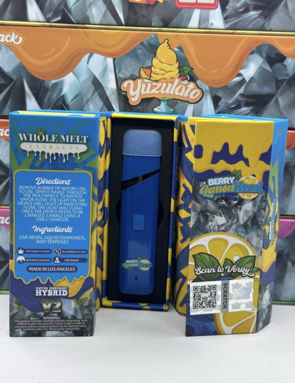whole-melts-2g-berry-lemon-head Whole Melts 2G Berry Lemon Head Hybrid Disposable vape device and packaging