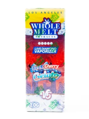 Whole Melts 2G Blue Cherry Gelato V5 Hybrid Disposable Vape device and packaging