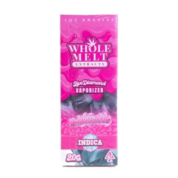 Whole Melts 2G Bubblicious Indica Disposable, device and packaging