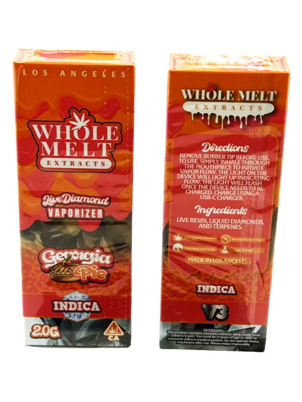 Whole Melts 2G Georgia Pie Indica Disposable device packaging front and back